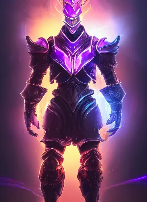 Prompt: a highly detailed illustration of futuristic cyber knight with flaming plume with arm blades, rigid bulky armor, glowing purple line cracks in armor, dramatic standing pose, intricate, elegant, highly detailed, centered, digital painting, artstation, concept art, smooth, sharp focus, league of legends concept art, WLOP