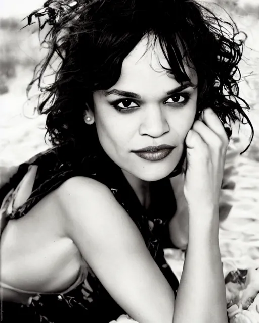 Prompt: a beautiful professional photograph of norah jones as beautiful by herb ritts, arthur elgort and ellen von unwerth for vogue magazine, unusually attractive, fashion model looking at the camera in a flirtatious way, zeiss 8 0 mm f 2. 8 lens