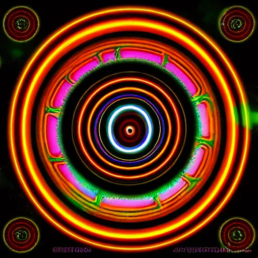 Image similar to cyberpunk neon colored blackhole mandala eye art