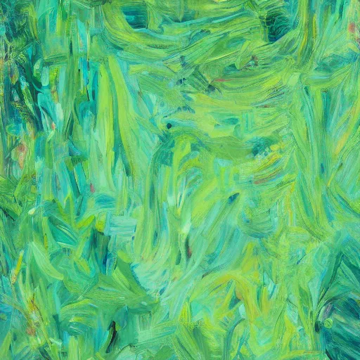 Prompt: an abstract painting of a giant bush sprawling out across a mint green background