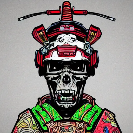 Prompt: a cyberpunk skull monkey samurai