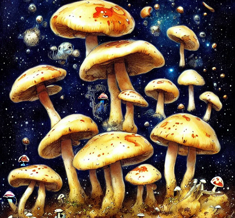 Prompt: mushrooms in space, by jean baptiste monge