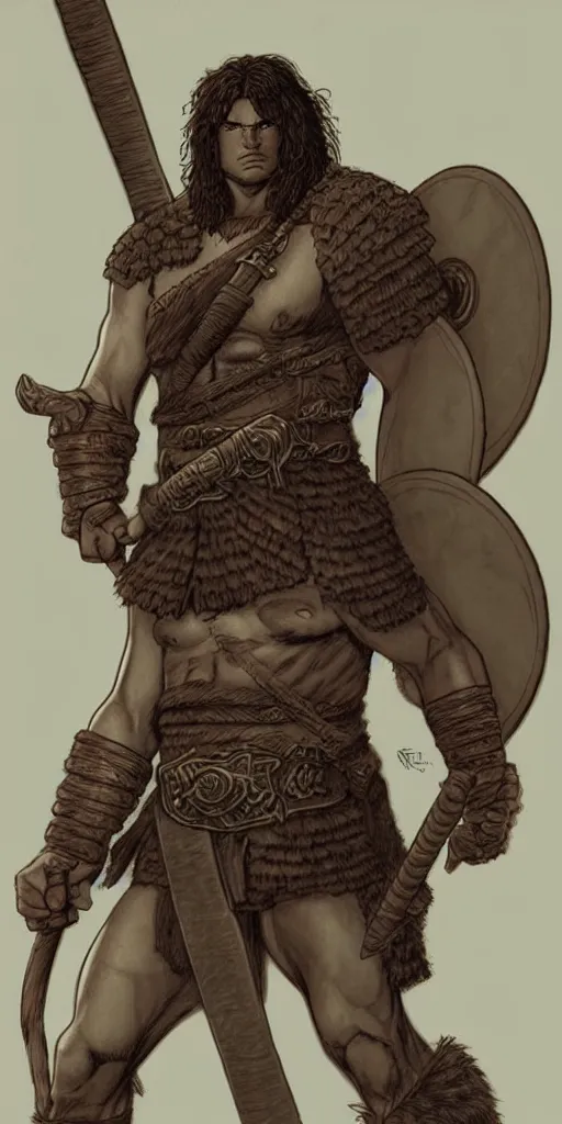 Image similar to a large young barbarian male warrior, d & d, fantasy, portrait, in travis charest style