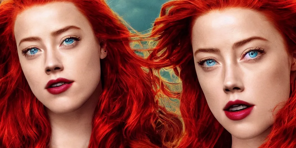 Image similar to red hair mera from aquaman played by amber heard poops on a bed, motion blur, real life, spotted, leaked, ultra realistic face, accurate, 4 k, movie still, uhd, sharp, detailed, cinematic, render, modern