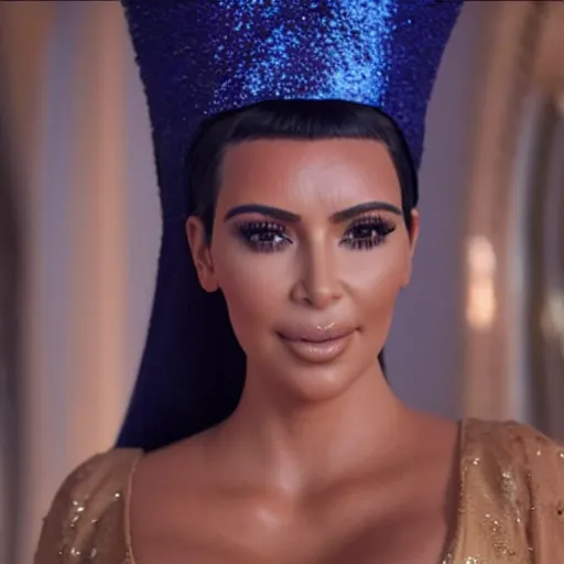 Image similar to kim kardashian in alladin live action, 8k full HD photo, cinematic lighting, anatomically correct, oscar award winning, action filled, correct eye placement,