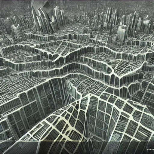 Image similar to fractal geometric city in style of parametric flow generative design, artstation, unreal engine.