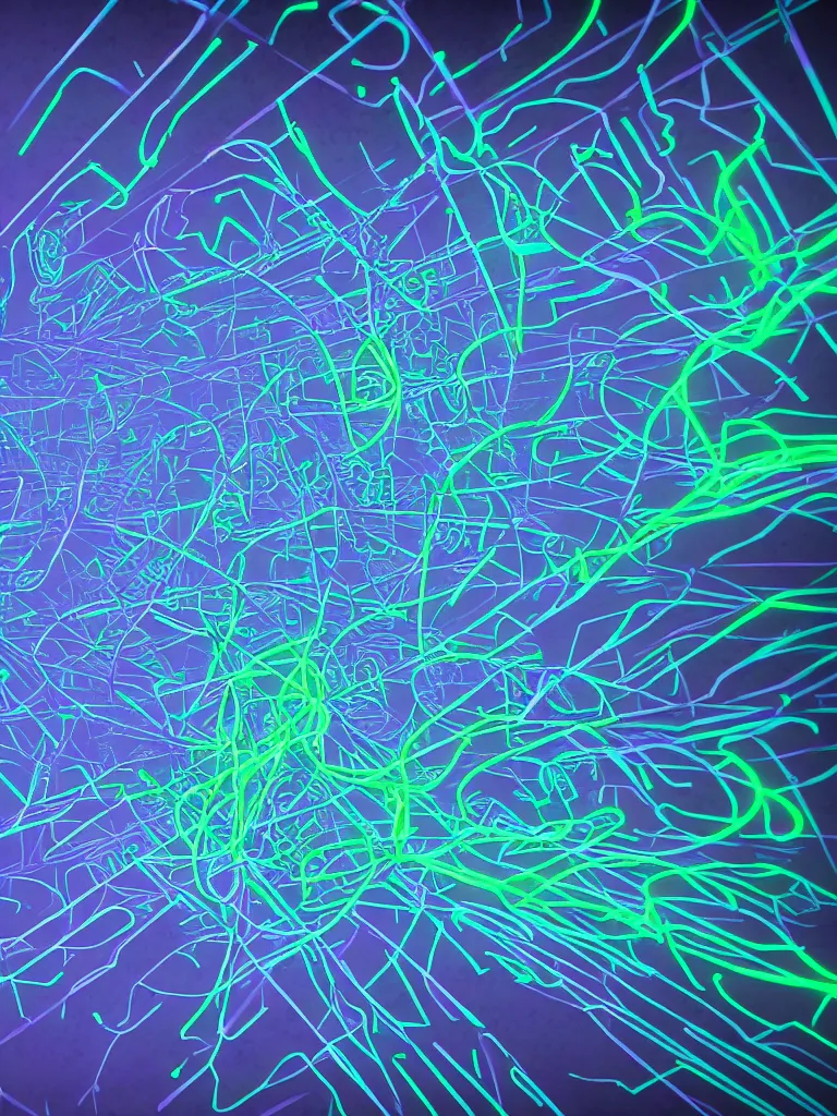 Prompt: neon glowing neural network by disney concept artists, blunt borders, rule of thirds