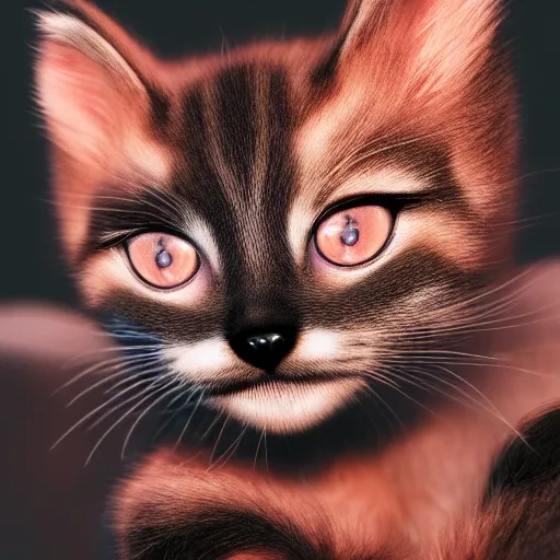 Image similar to a cute kitten with red fur photorealistic