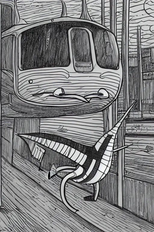 Image similar to drawing of a narwhal taking the subway by matt groening