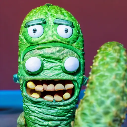 Image similar to real life pickle rick, zeiss lens, photography