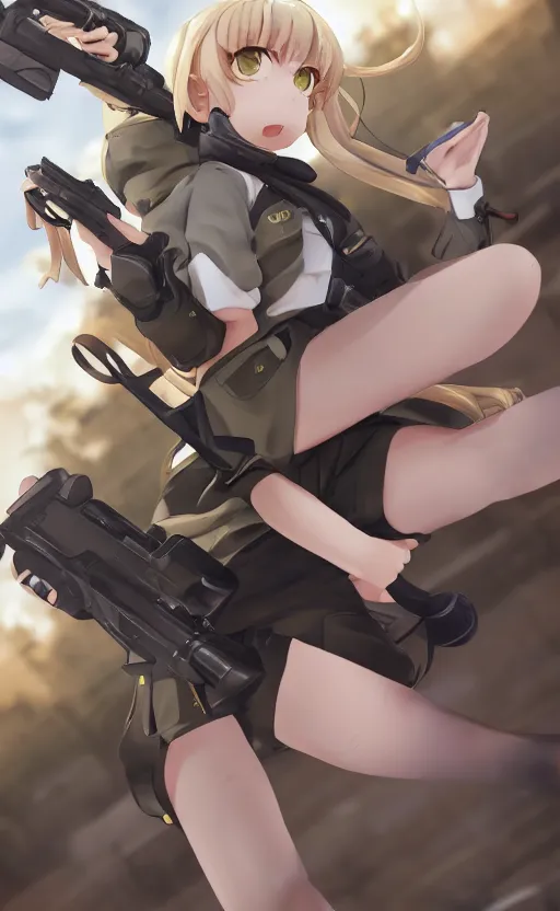 Prompt: toy, school uniform, portrait of the action figure of a girl, correct human anatomy, girls frontline style, anime figure, dirt and smoke background, flight squadron insignia, realistic military gear, 70mm lens, round elements, photo taken by professional photographer, character design by shibafu, trending on instagram, symbology, 4k resolution, matte, empty hands, realistic military carrier