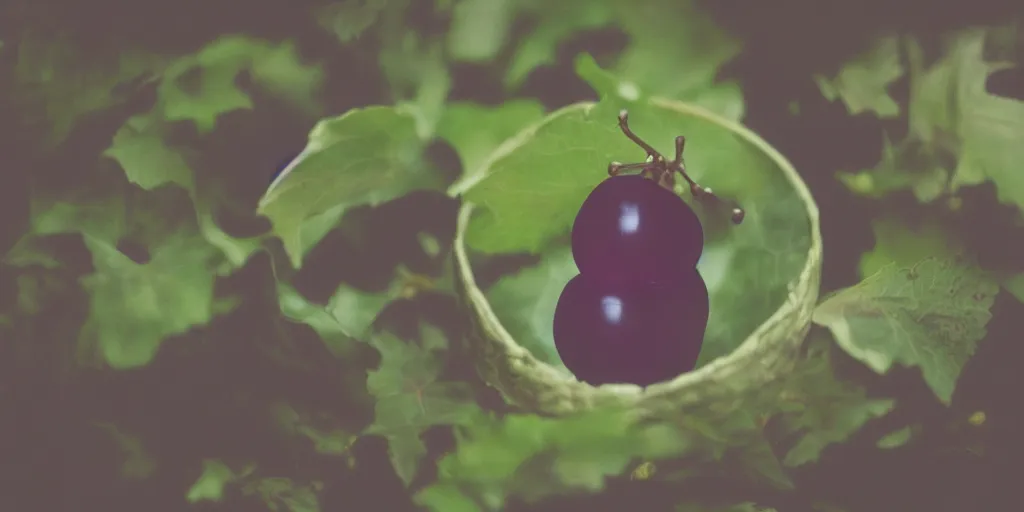 Prompt: snape in a grape, snape from harry potter inside a grape, snape with his body replaced by a grape, realistic, photography, mountainside, cinematic shot, motion blur