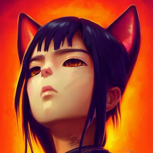 Image similar to A cowboy cat with big and cute eyes, fine-face, realistic shaded perfect face, fine details. realistic shaded lighting poster by Ilya Kuvshinov katsuhiro otomo ghost-in-the-shell, magali villeneuve, artgerm, Jeremy Lipkin and Michael Garmash, Rob Rey and Kentarõ Miura style, trending on art station