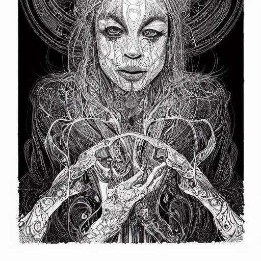 Image similar to holographic interface painted in alex grey and cameron gray style drawn by vania zouravliov and takato yamamoto, inspired by ooioo, intricate wood carving, black and white, 3 d, high detail, sharp high detail, artstation, octane