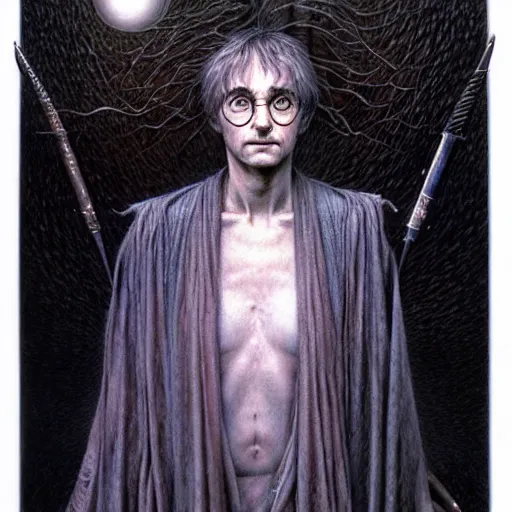 Prompt: portrait of harry potter by luis royo and wayne barlowe, beksinski