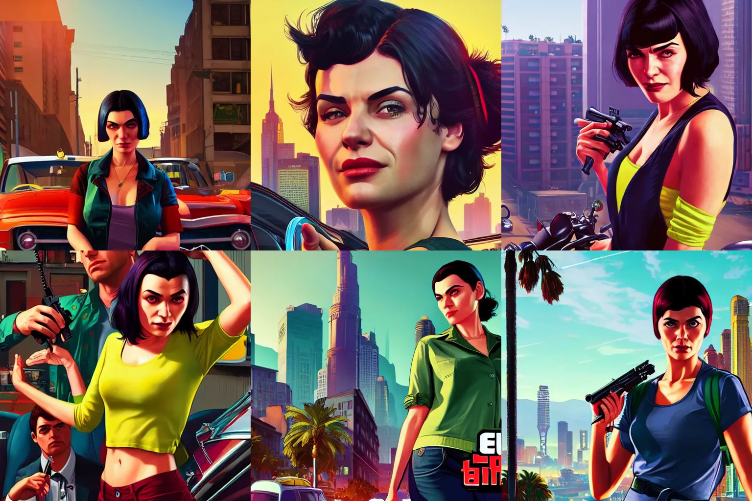 Prompt: Amelie in Grand Theft Auto 5 cover art, epic, 4k resolution, extremely detailed, very sharp, artstation, digital art, vibrant,