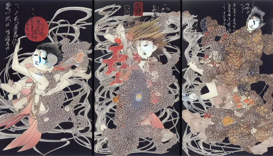 Image similar to the two complementary forces that make up all aspects and phenomena of life, by Yoshitaka Amano,