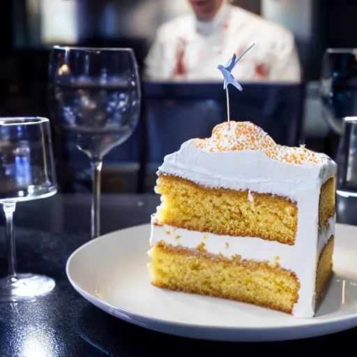 Prompt: tres leches cake, michelin restaurant, award winning, food photography