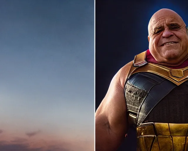 Prompt: danny devito as thanos, cinematic, anamorphic, dramatic, 4 0 mm f / 2. 8