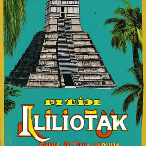 Prompt: pulp fiction book cover depicting guatemala mayan city of tikal