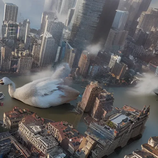 Prompt: An ultra realistic photo of a giant duck destroying a city, award winning, 8k, ultra detailed