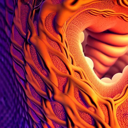 Image similar to closeup of beautiful human bodies intertwined, 3 d fractals, mandelbulb, dripping wet, skin, macro photography, highly detailed, hyperrealism, cinematic, cyan and orange