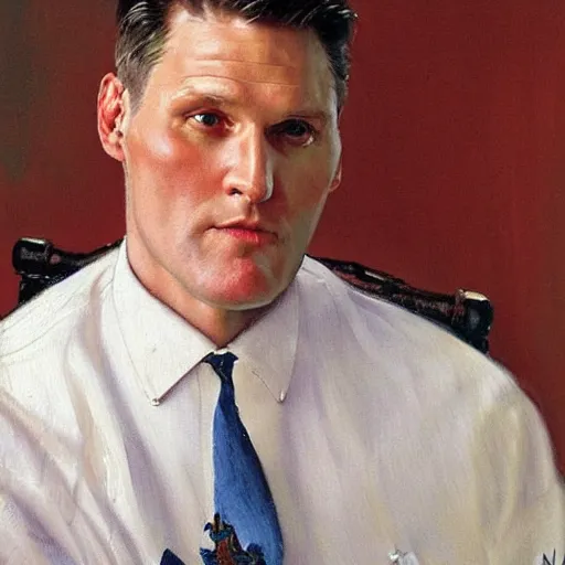 Image similar to a portrait painting of russian keir starmer. painted by norman rockwell