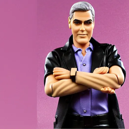 Prompt: George Clooney as a male barbie doll, Mattel, studio product photography, professional, detailed, f/8.0