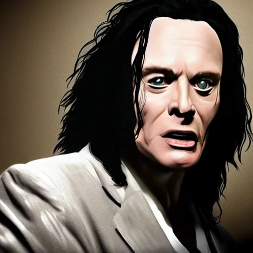 Image similar to tommy wiseau, hyperrealistic, photorealistic, hyperdetailed, horror lighting