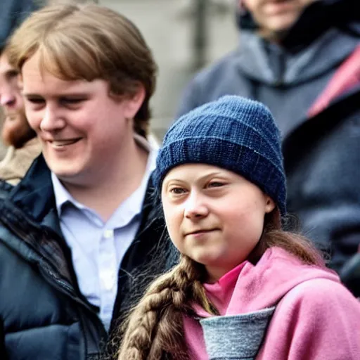 Image similar to greta thunberg cuddling a coal fired power station