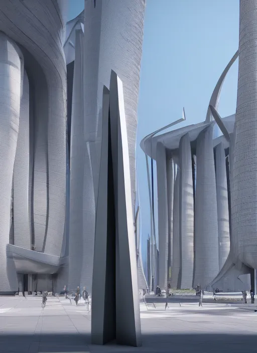 Prompt: highly detailed realistic architecture 3 d render of a futuristic stele monument in zaha hadid style standing in city park, archdaily, made in unreal engine 4 octane render