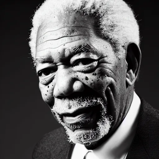 Image similar to beautiful professional black and white portrait photograph of morgan freeman, studio lighting, stunning, 4 k