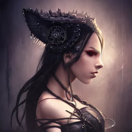 Image similar to aaliyah and kerli koiv, steampunk, darkwave, darksynth, concept headshot art, sharp, digital matte painting, art by luis royo, greg rutkowski, wlop, dramatic lighting, trending on artstation