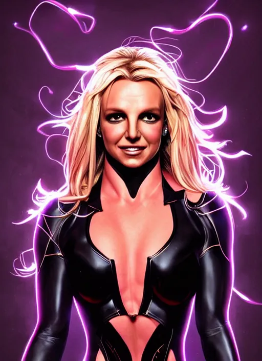 Image similar to britney spears as comics black cat, intricate, elegant, glowing lights, highly detailed, digital painting, artstation, glamor pose, concept art, smooth, sharp focus, illustration, art by artgerm and greg rutkowski, artey freytag