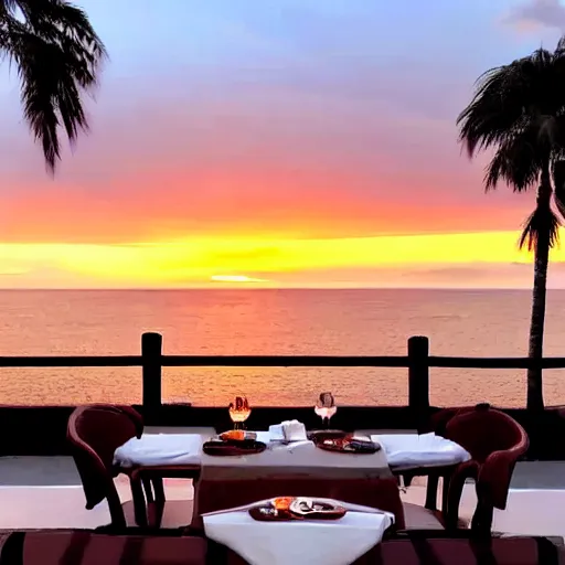 Prompt: beautiful supper in sea view sunset