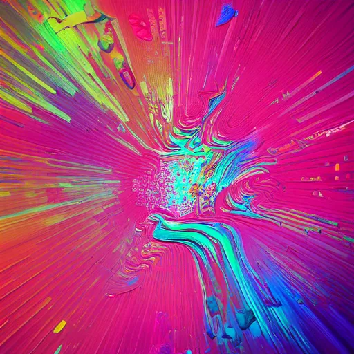 Image similar to raspberry, blueberry, vanilla smoothie explosion, intricate complexity, inverted neon rainbow drip paint, psychedelic glitch art, trending on art station, photoreal, 8 k, octane render