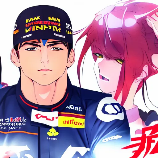 Image similar to Max Verstappen as an anime character, 8k detailed, trending on artstation