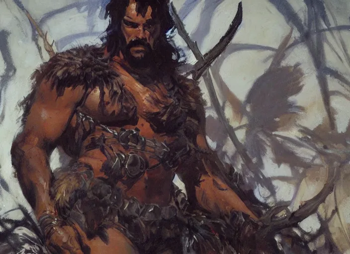 Prompt: a highly detailed beautiful portrait of the kraven the hunter, by gregory manchess, james gurney, james jean