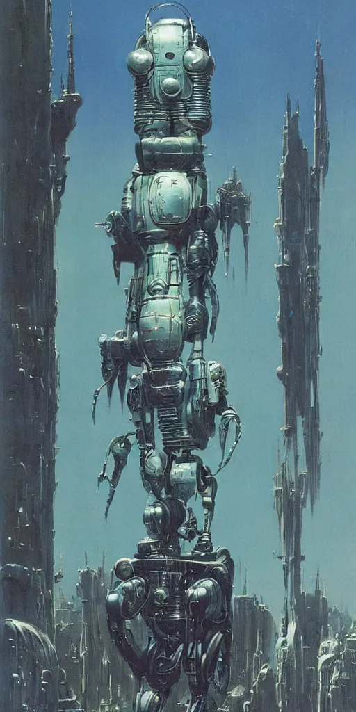 Image similar to A retro futuristic robot by Isaac Aasimov, Bruce Pennington and James Gurney