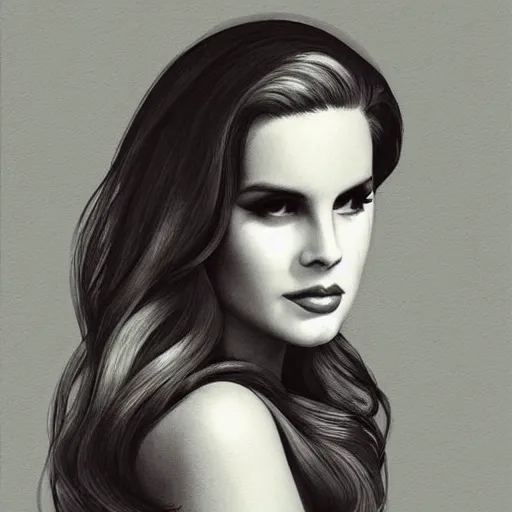 Prompt: Lana Del Rey, smooth painting, art, detailed, flat contrast, smiling, beautiful hair, deep look, intense atmosphere