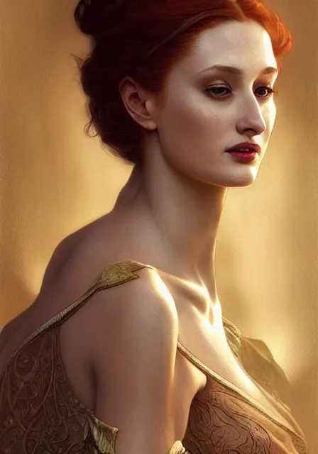 Image similar to sansa old mummy angeline jolie gessica chastain, intricate, elegant, highly detailed, digital painting, artstation, concept art, smooth, sharp focus, illustration, art by artgerm and greg rutkowski and alphonse mucha and william - adolphe bouguereau