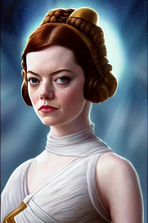 Image similar to emma stone as princess leia in star wars, by magali villeneuve and william bouguereau, 4 k