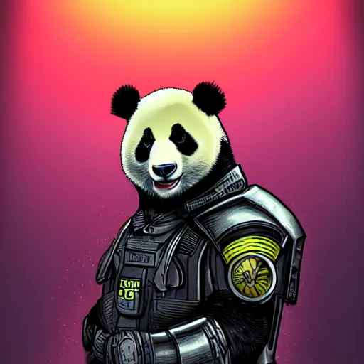 Prompt: a goose in a detective suit, panda, dystopia core, apocalyptic, armor, warrior, dramatic, sharp focus, fiction, neon, fantasy, hyper detailed, digital art, trending in artstation, cinematic lighting