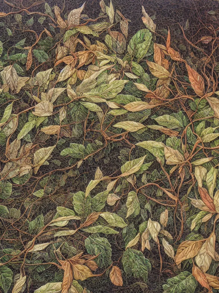 Prompt: a chaotic windy tornado of leaves, intricate details, aesthetically pleasing and harmonious natural colors, art by tiffany bozic, impressionism, detailed, dark