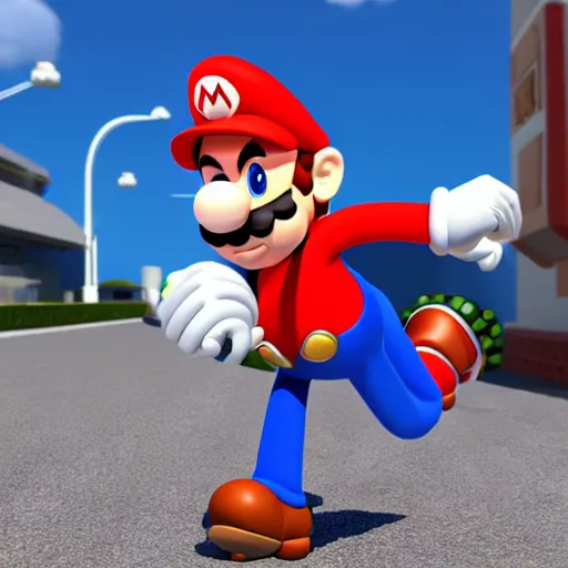 Image similar to a 3 d render of mario wearing a sonic suit