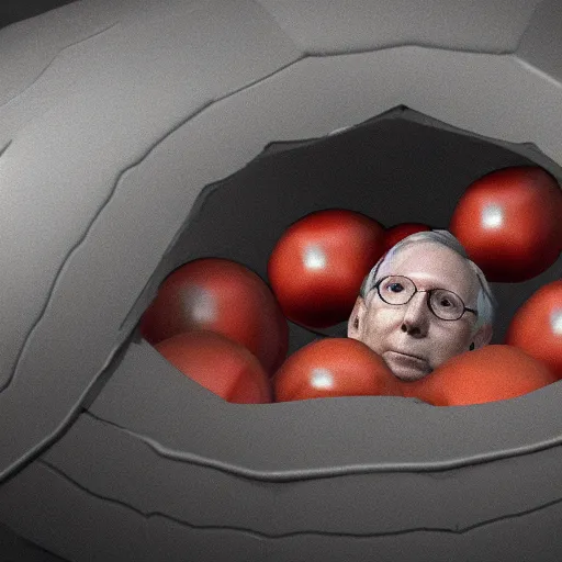Image similar to mitch mcconnell inside of a turtle shell, getting hit by tomatoes, octane render, unreal 5 engine