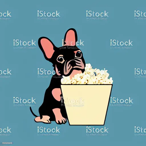 Image similar to french bulldog eating popcorn, vector art