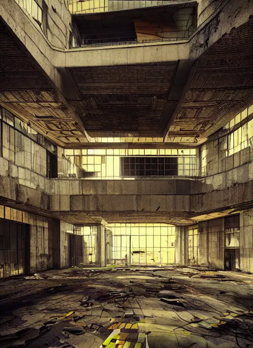 Image similar to “derelict architecture single building , cyberpunk setting, building designed by architect Oscar Niemeyer, architecture digest, building surrounded in a luxury environment, bright tones, fluorescent lighting,volumetric Lighting, photorealism, high detail, golden ratio, cinematic, octane renderer”