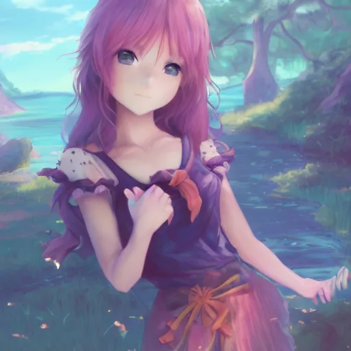 anime girl drawing summer setting beautiful girl