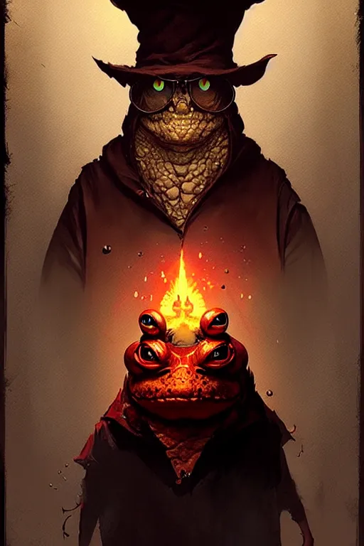 Image similar to greg rutkowski poster. toad wizard